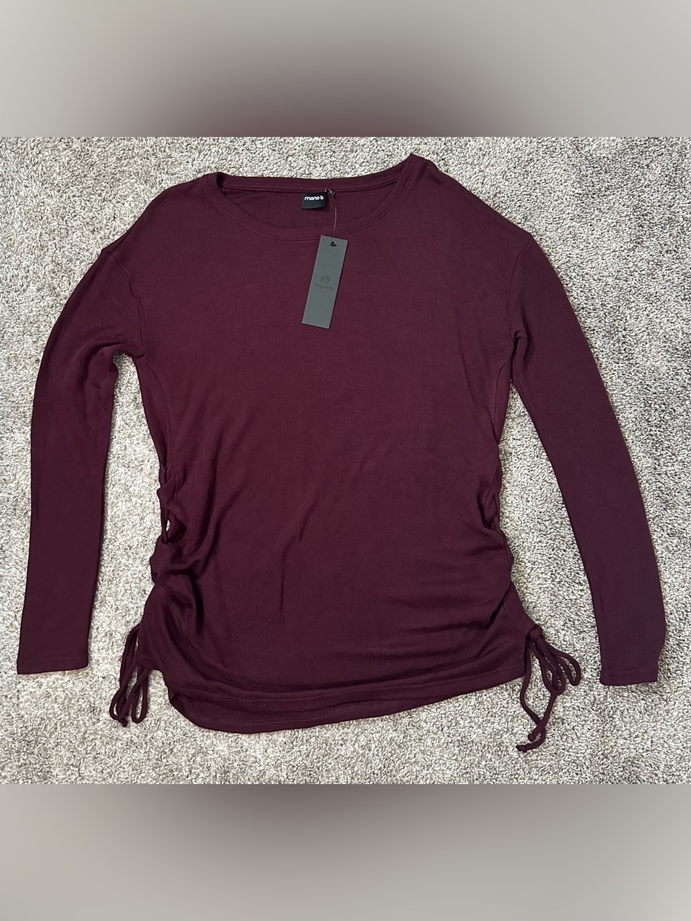 Mono B Burgundy Long Sleeve Ruched Sides With Tie Strings NWT One Size